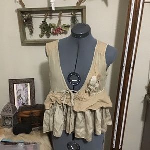 Tea-Stained Mixed Material Vest